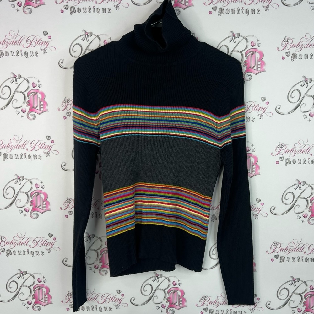 Pierre Cardin sweater stripes Navy Multicolor Striped Turtleneck Sweater - Picture 2 of 7